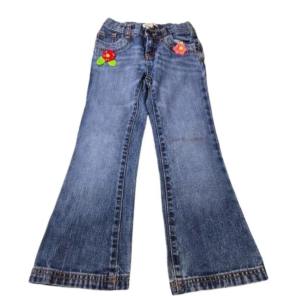 Old Navy jeans with crochet flowers 5T